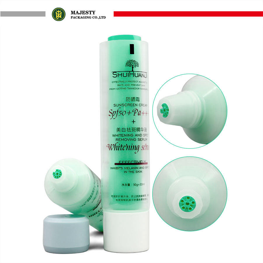 Cámaras gemelas de plástico personalizadas, tapón de rosca de doble tubo, crema para manos, cuidado de la piel, loción corporal, cosméticos de colores personalizados