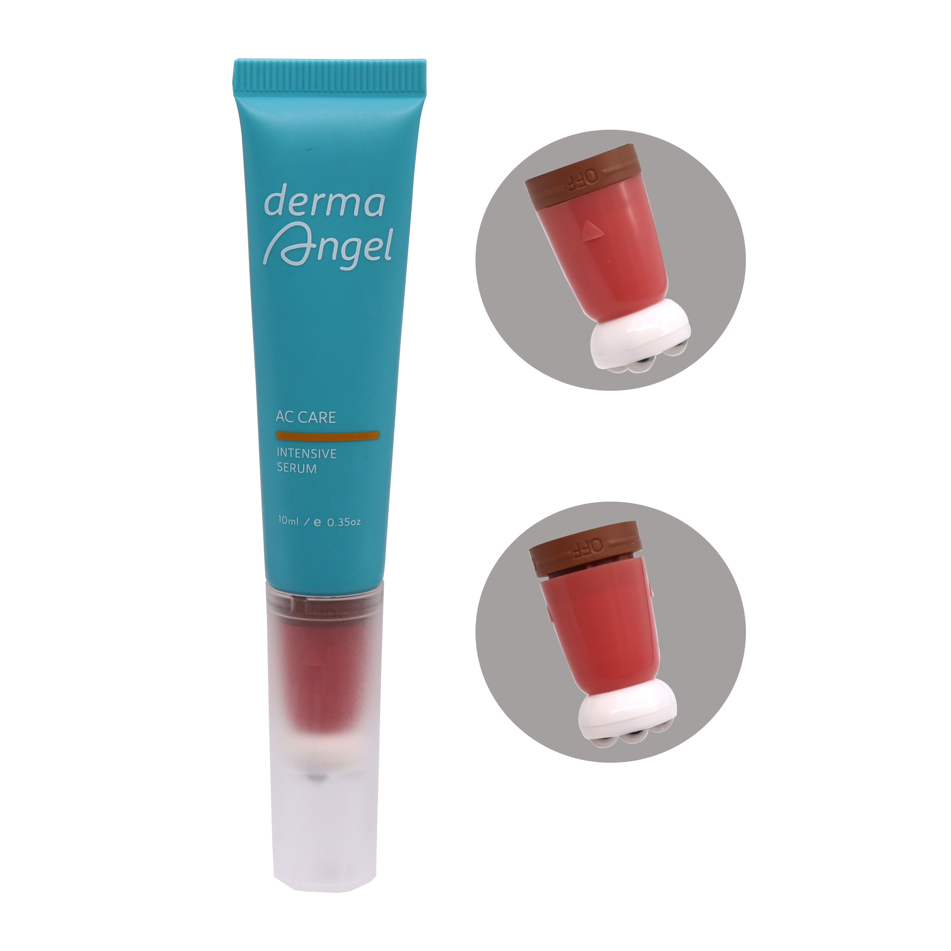 Tubos exprimidores de plástico PE OEM de 10ml-25ml, embalaje de brillo de labios con 4 bolas de rodillo con cabezal de encendido/apagado para masaje en crema de suero para ojos