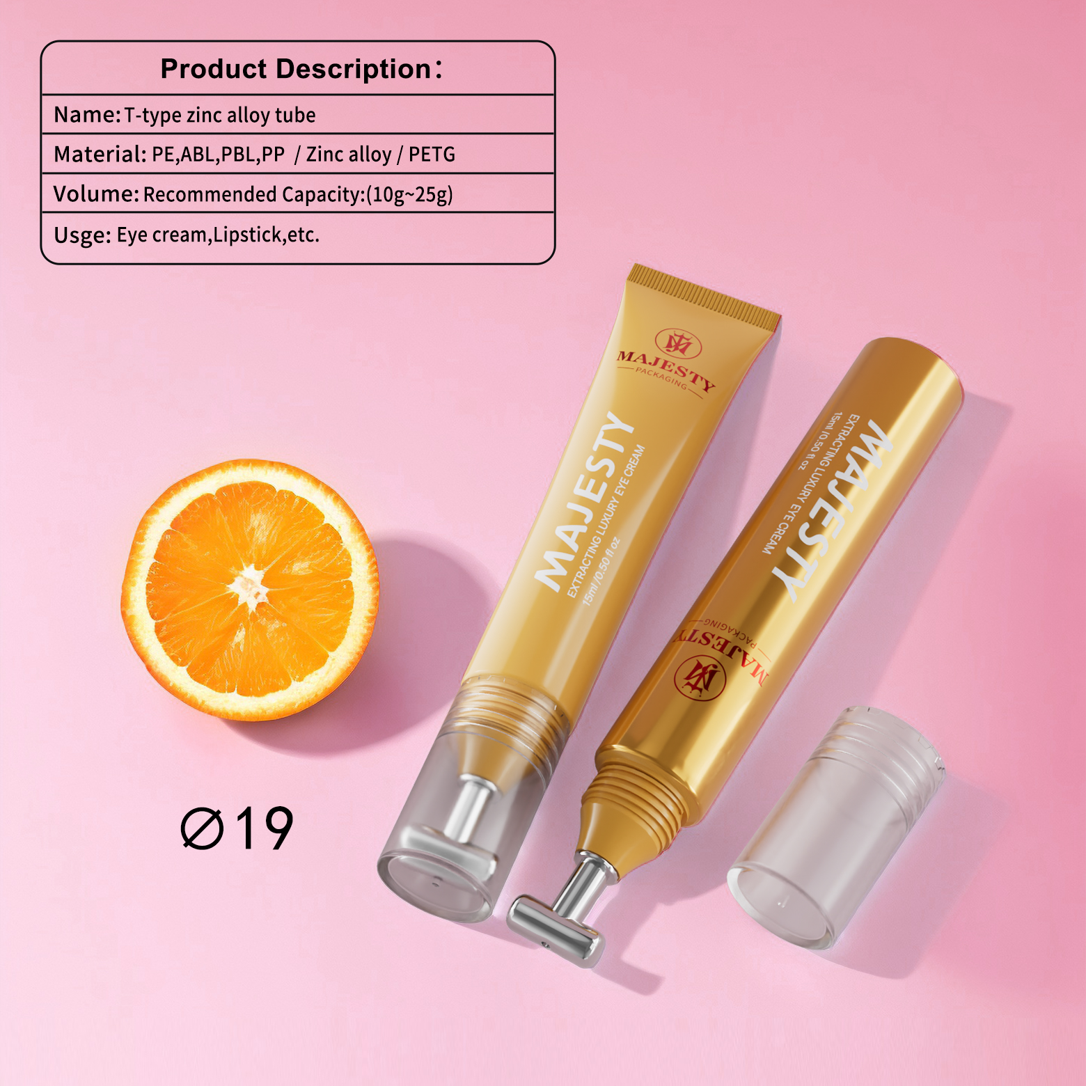 Tubo de crema de ojos de logotipo personalizado con aplicador de aleación de zinc