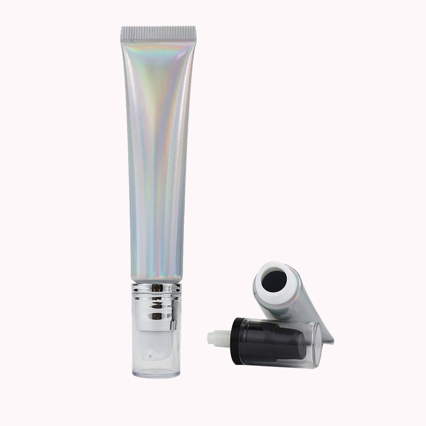 Cabezal de bomba de tubo de compresión ABL suave plateado láser personalizado de 10ml 15ml 20ml para cosméticos crema para ojos tubo de protección solar