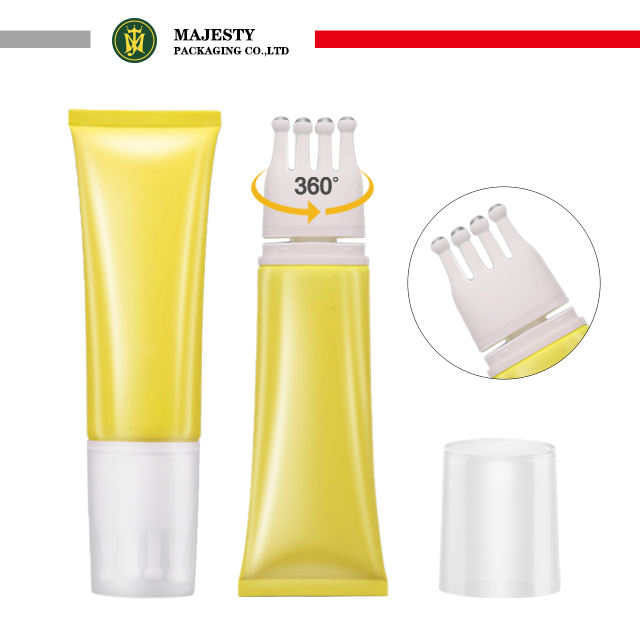 Tubo de cepillo de masaje con bola de rodillo de acero inoxidable, 4 personalizados, tubo de plástico para cuidado de la piel, cuidado del cuero cabelludo, tubo de embalaje exprimidor de plástico