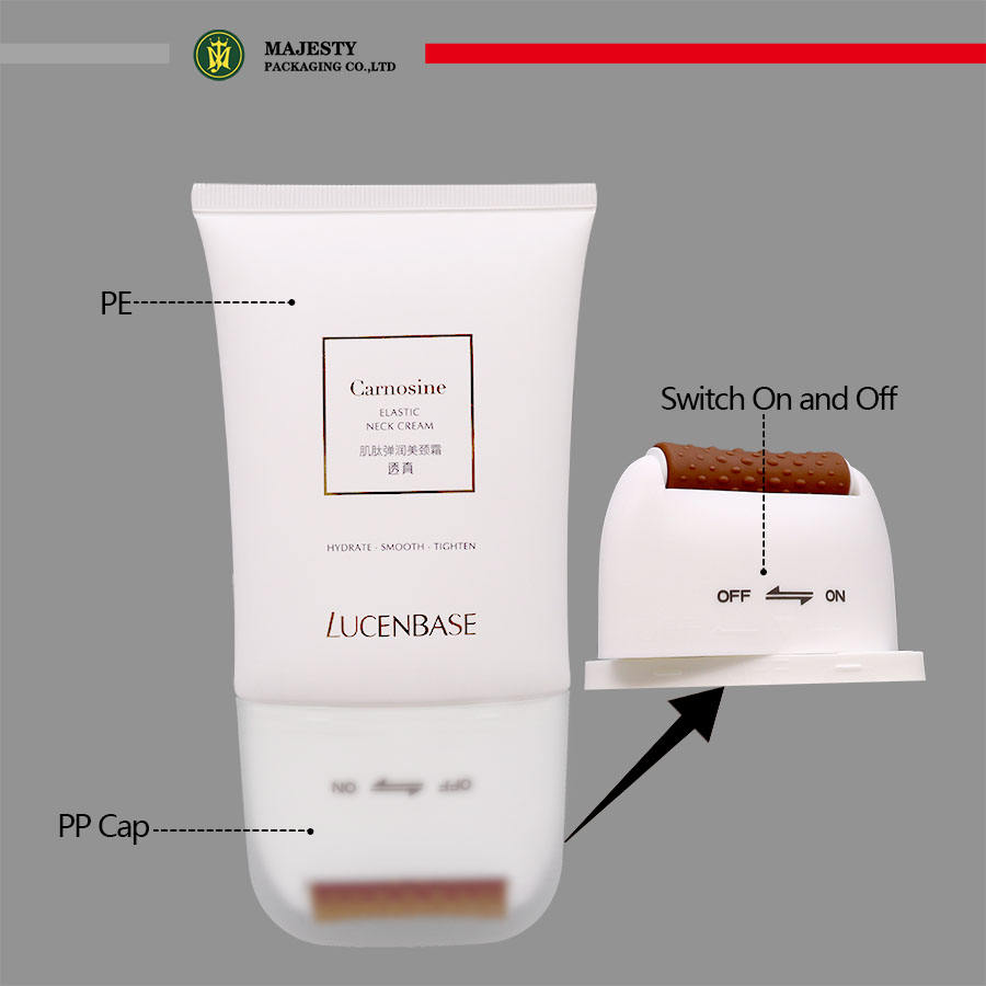 Tubo exprimidor de plástico ovalado vacío de 120ml con rodillo de masaje para tubo cosmético de loción crema con rodillo de encendido y apagado de silicona