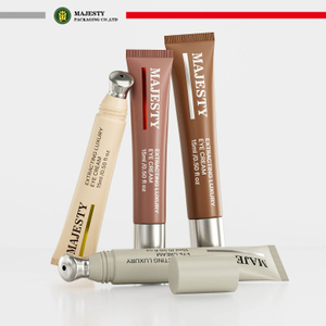Tubo cosmético de plástico brillante de 10ml/15ml con aplicador de metal, embalaje de tubo de crema para ojos con estampado en caliente para loción