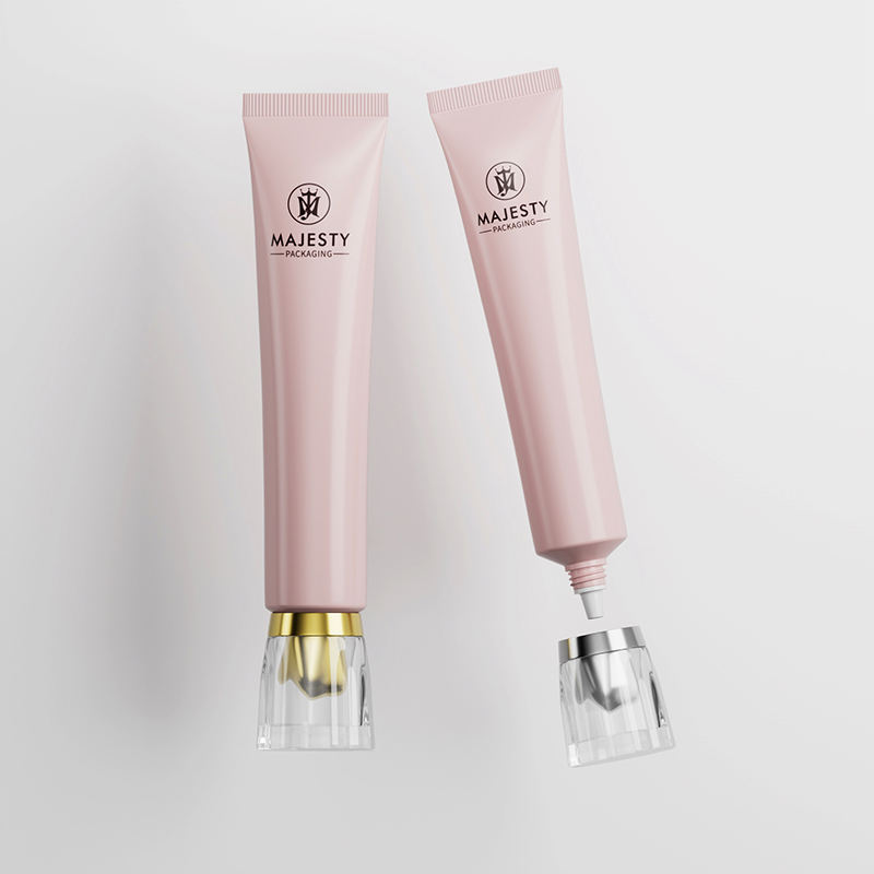 Tubo de plástico de embalaje suave personalizado para base BB, crema líquida para ojos, punta para boquilla larga con tapa acrílica para protector solar de labios