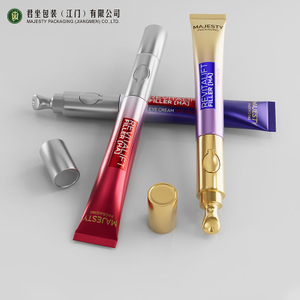 Tubo de plástico de embalaje cosmético vacío personalizado, aplicador de Metal de aleación de Zinc vibrante, cabezal de suero, masaje para apretar, crema para ojos y labios