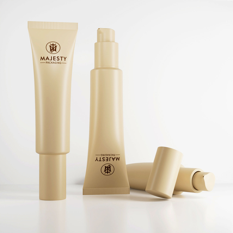 Embalaje de tubo de crema BB de plástico blando personalizado de 30 ml con cabezal de bomba sin aire para tubos de maquillaje de suero para ojos con protección solar