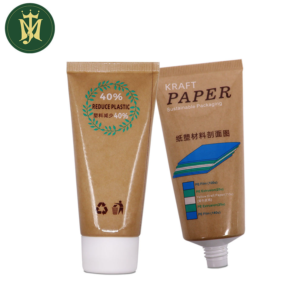 Embalaje de reciclaje ecológico, protección solar, crema de manos en tubo de plástico biodegradable, tubo prensado de papel Kraft