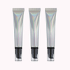Tubo de plástico de aluminio suave cosmético vacío de 20g y 20ml con tapa de bomba sin aire, exprimidor láser plateado para embalaje de crema facial con protección solar