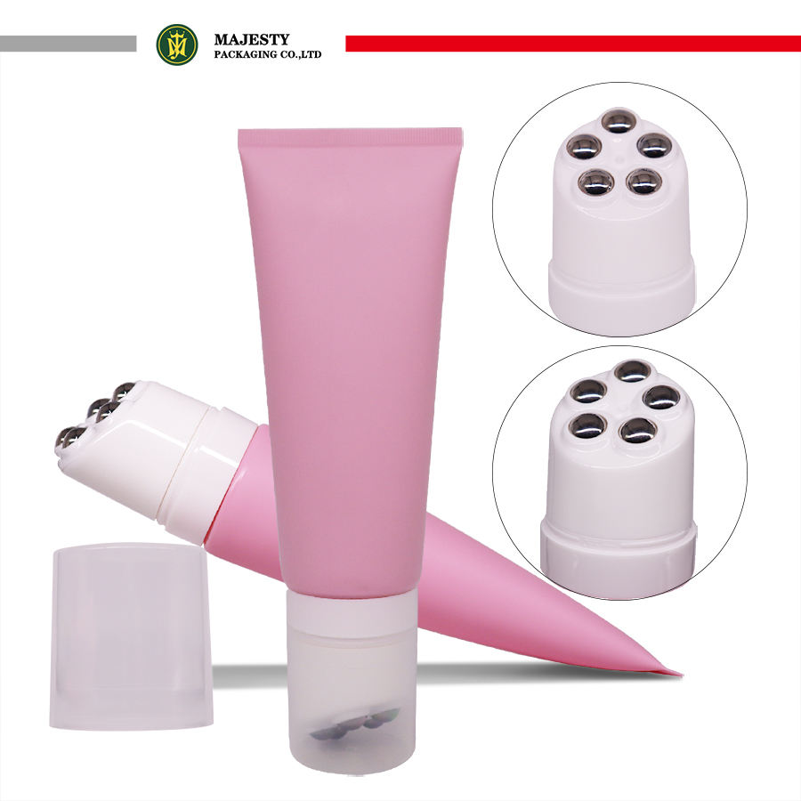 Tubo de bola de rodillo, tubo aplicador de masaje vacío suave, plástico cosmético de acero inoxidable, personalizado, D50mm, 5 colores personalizados gratis