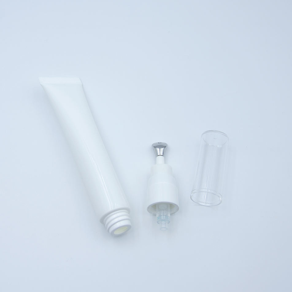 Envase cosmético vacío de alta calidad personalizado, tubo de esencia de crema para ojos de aleación de Zinc con logotipo personalizado, cabezal de masaje vibratorio, 20ml